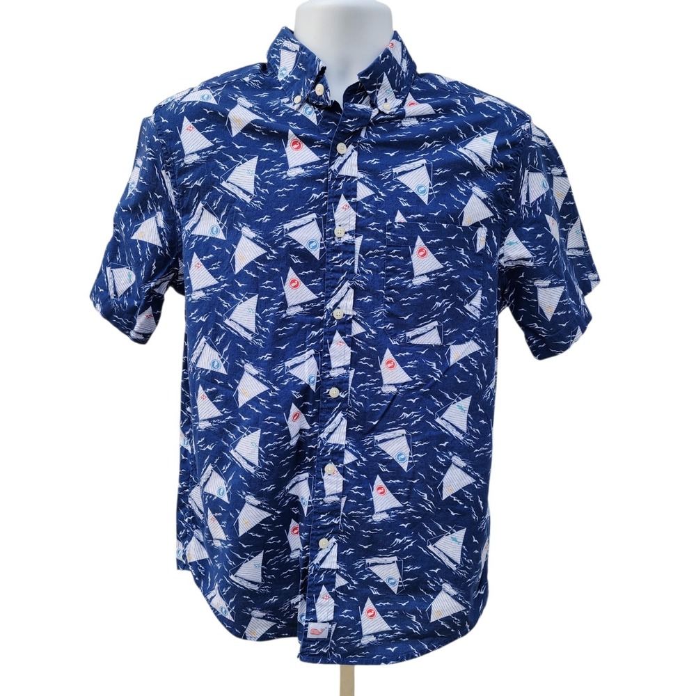 Vineyard Vines Murray Shirt Mens Small Blue Sailboat Print Button Front